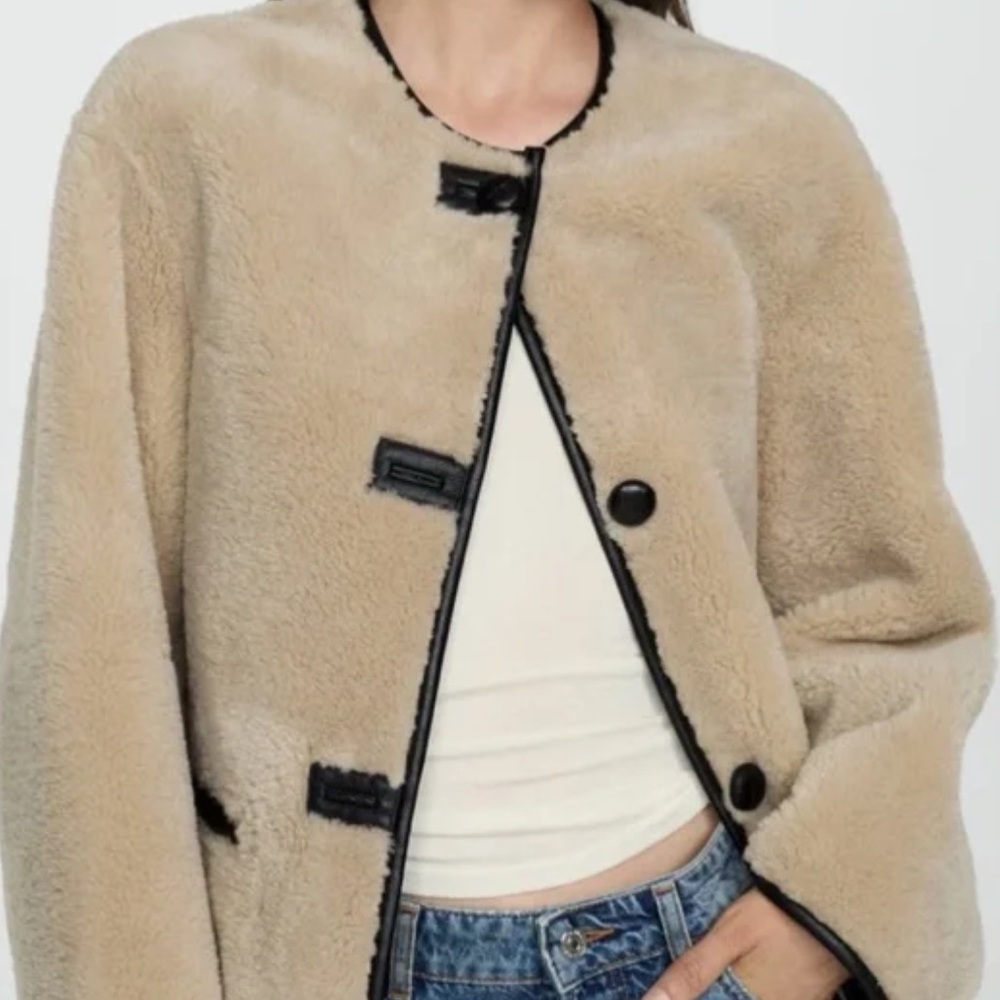 Mango Tan Shearling Jacket - size M
